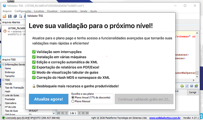 Mensagem do Validador